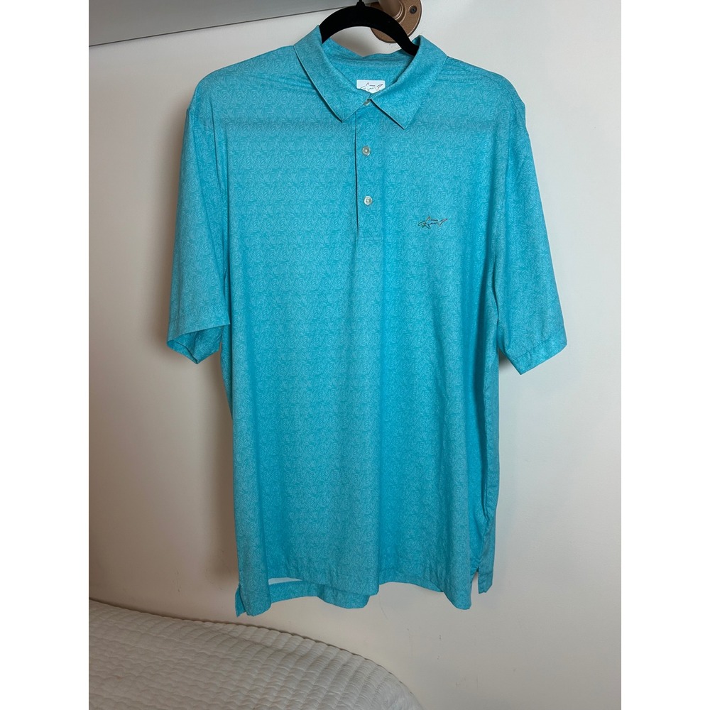 Greg Norman Play Dry Mens Turquoise Leaf Print Golf Polo Shirt L G